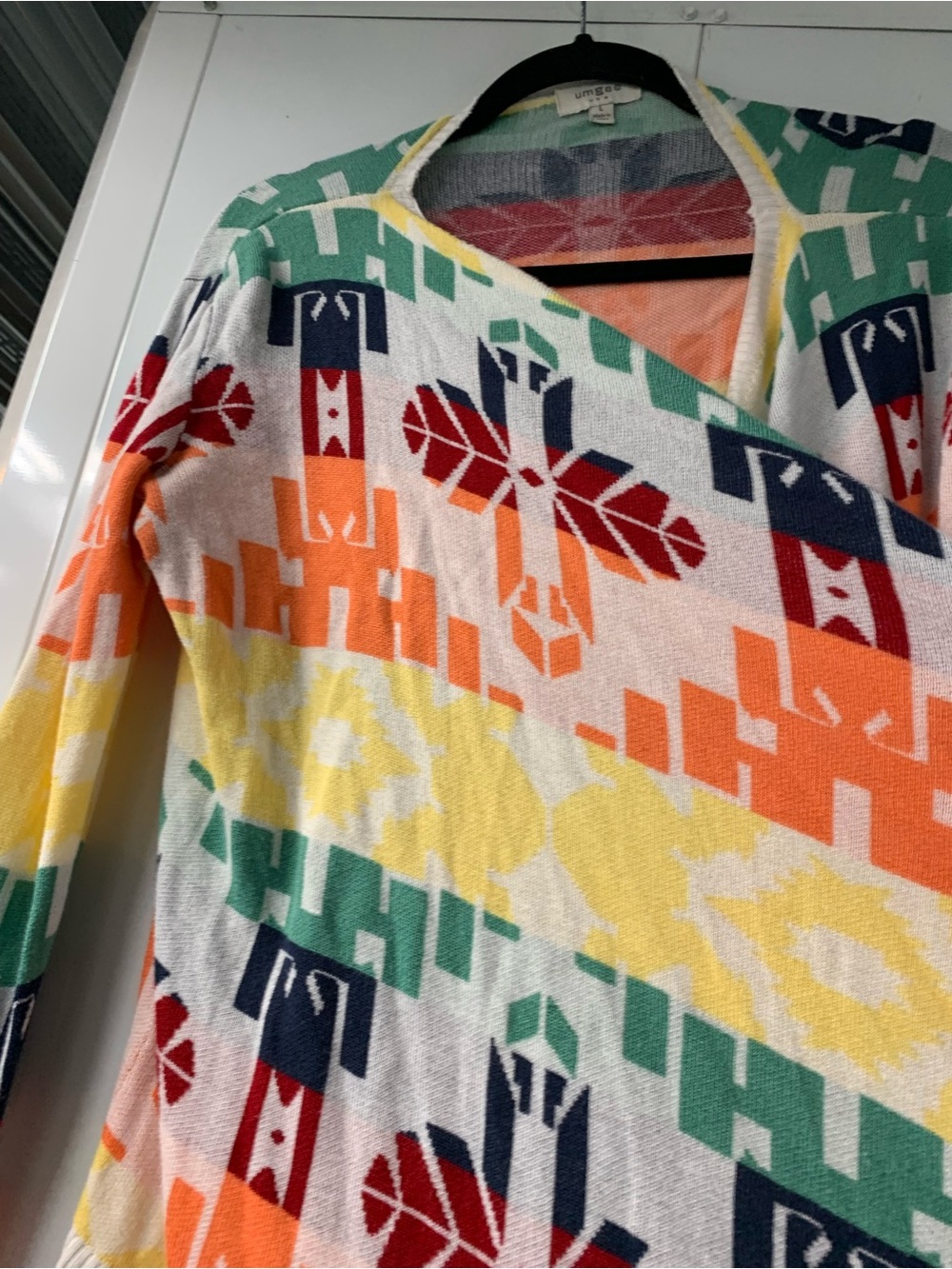 Umgee Multicolor Geometric Fringe Cardigan- Size L - Picture 2 of 5